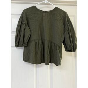 A New Day Olive Green Textured Peplum Blouse - Size XS